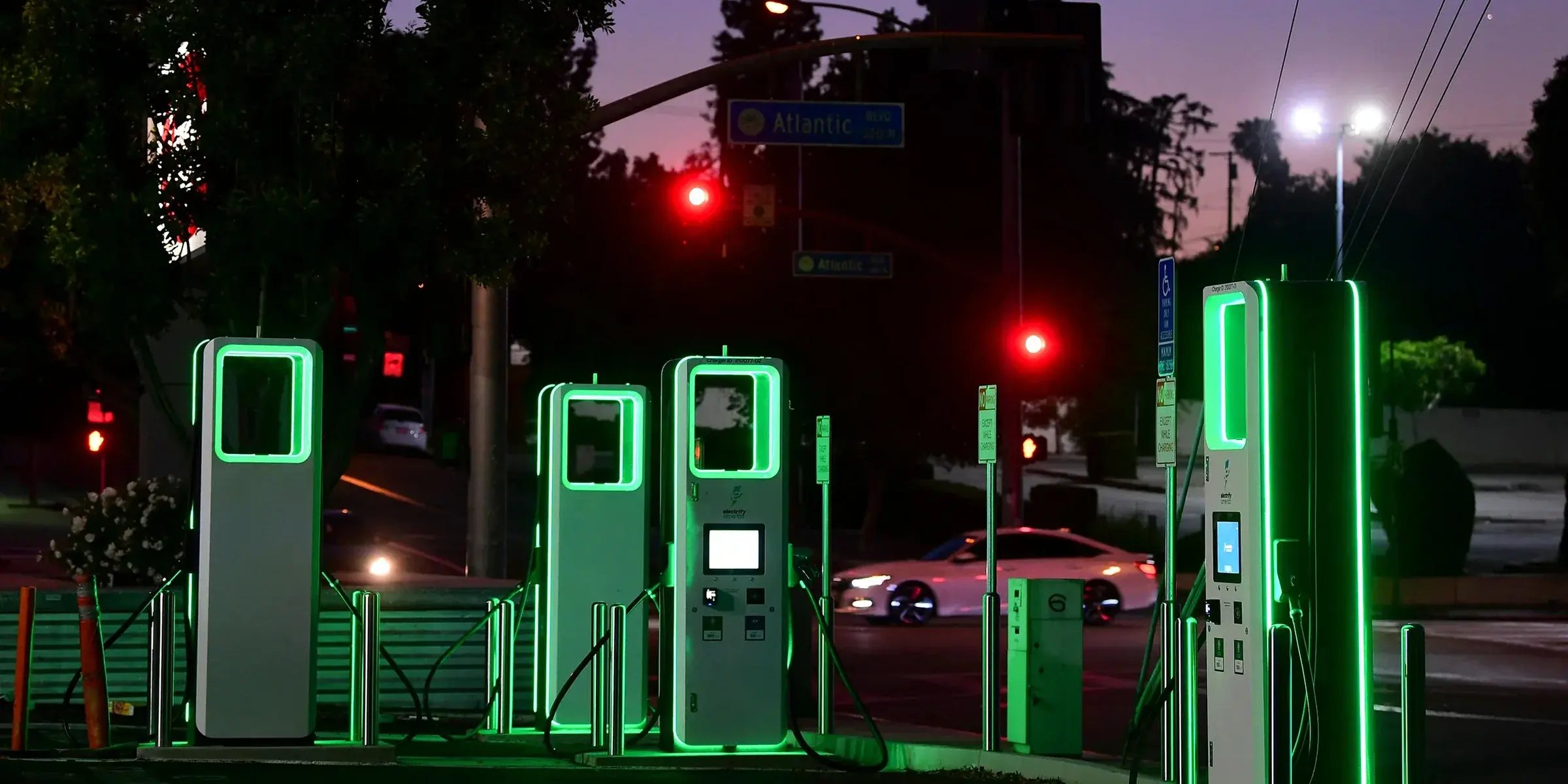 EV charging stations at night