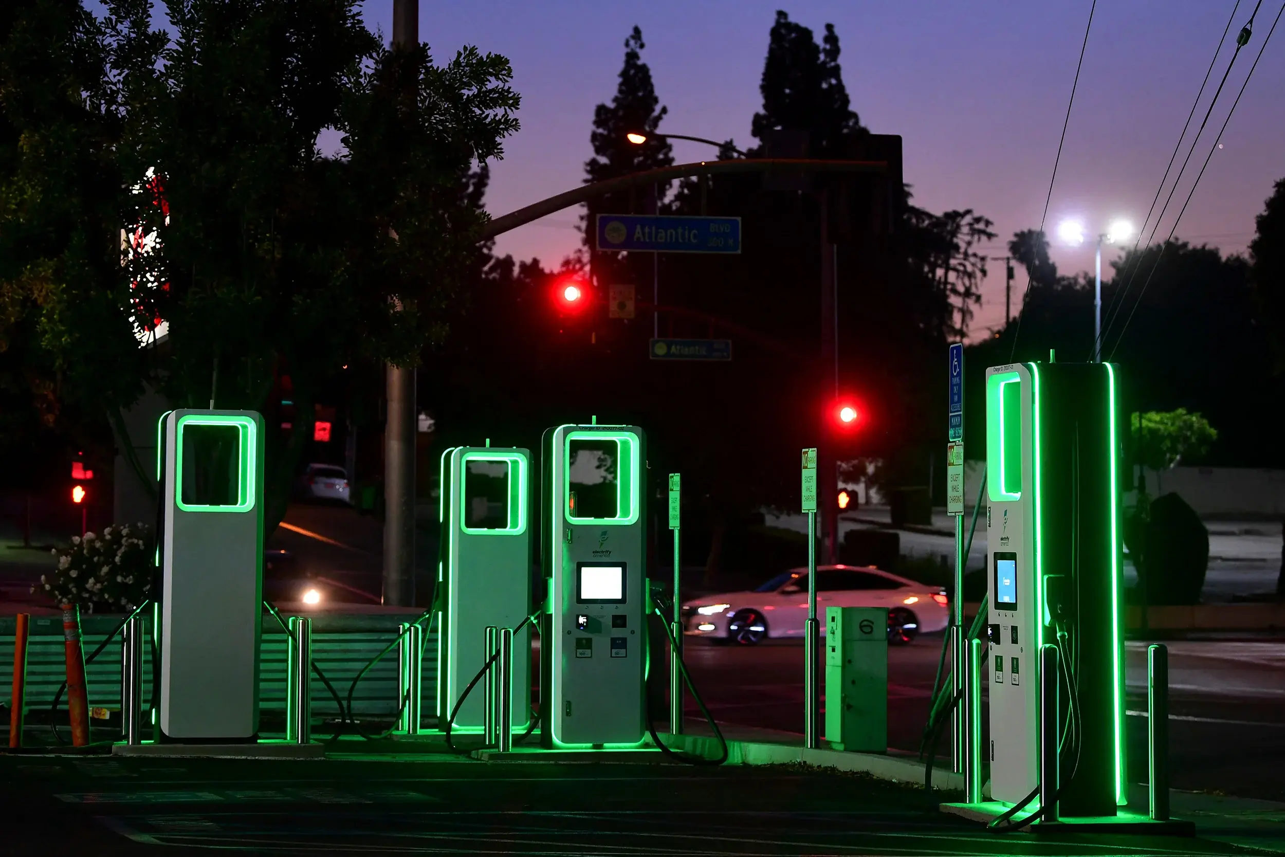 Charging stations at night